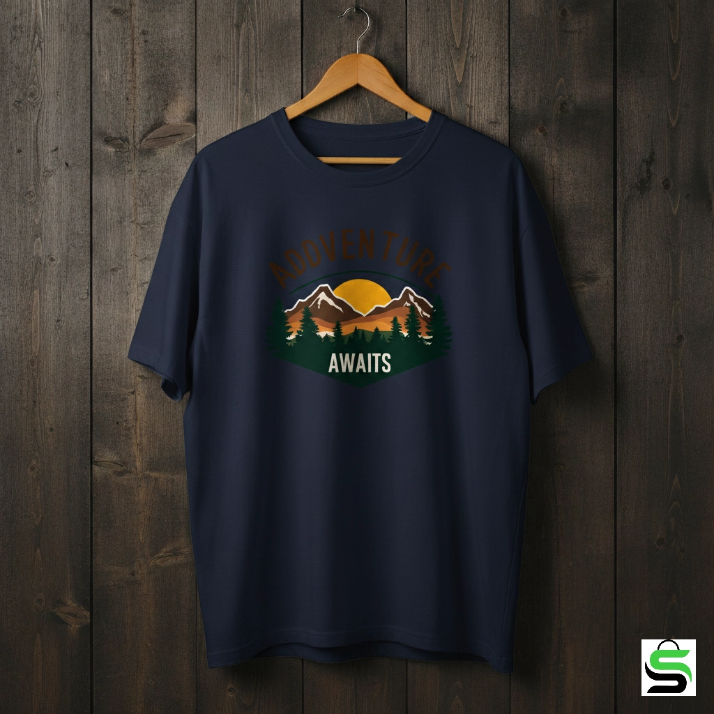 "Adventure Awaits"  T-shirt Design High-Resolution PNG for Print-on-Demand with Commercial License