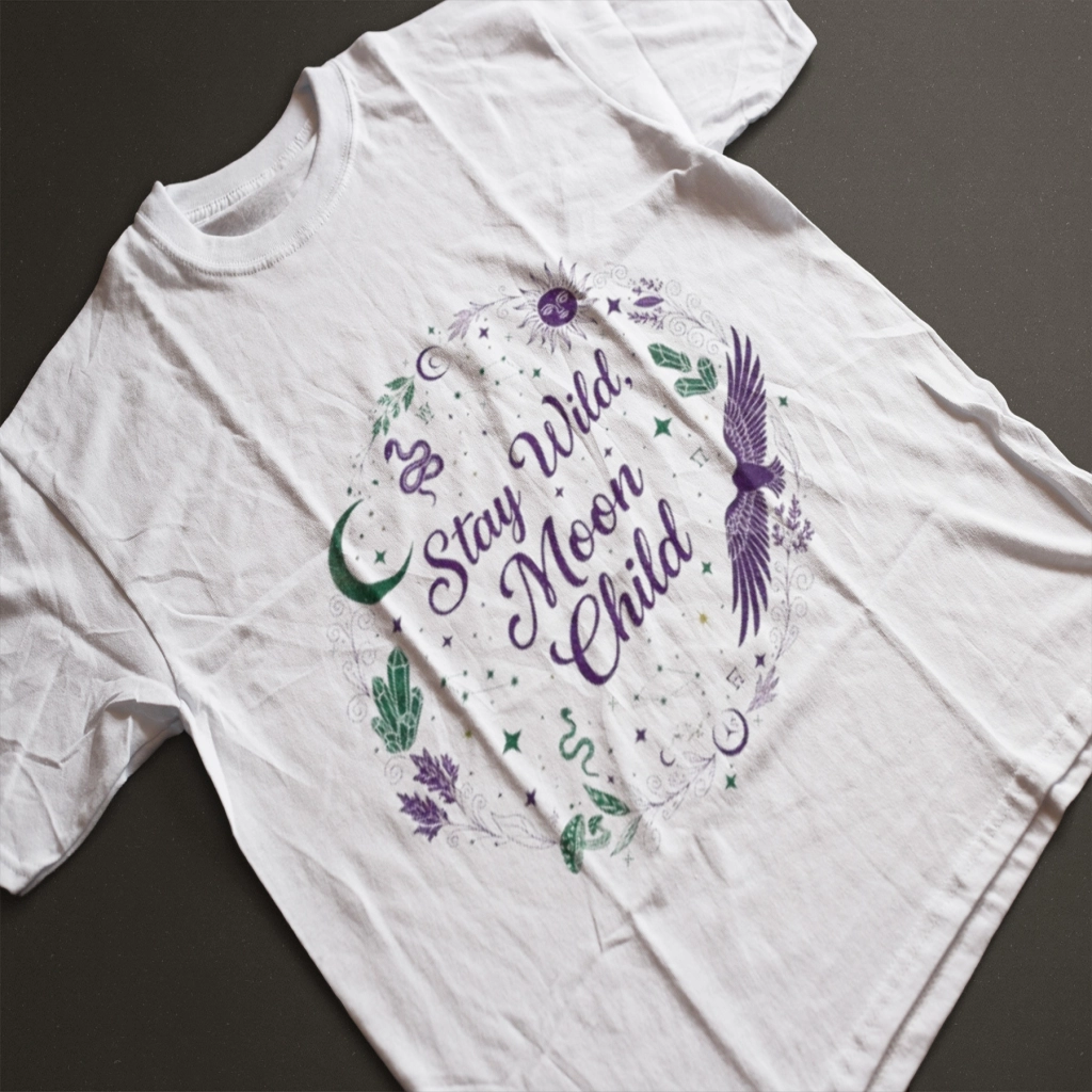 "Stay Wild Moon Child" Spiritual PNG for POD: Boho Witchy Design w/ Commercial License