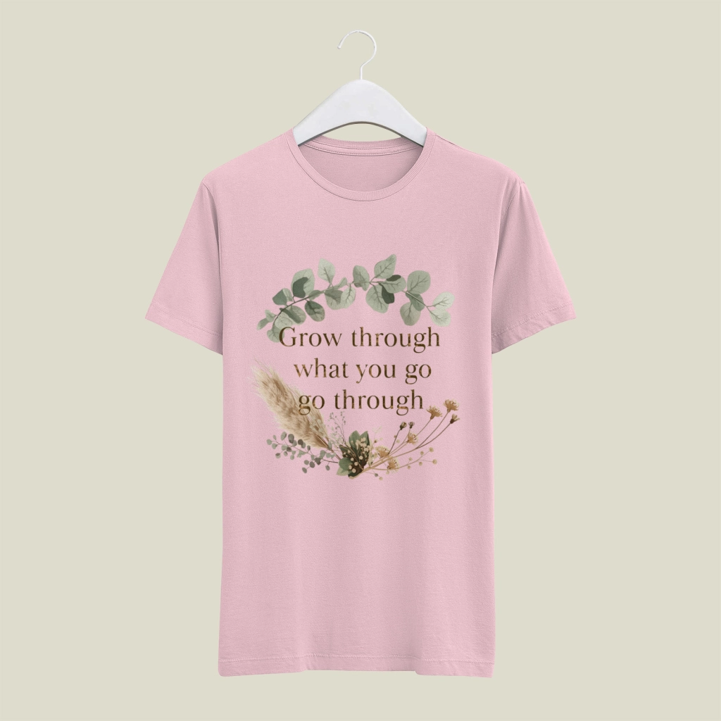 FREE T-Shirt Design: "Grow Through What You Go Through" Boho Floral PNG with Commercial License – Motivational Printable Design (.ZIP Download)