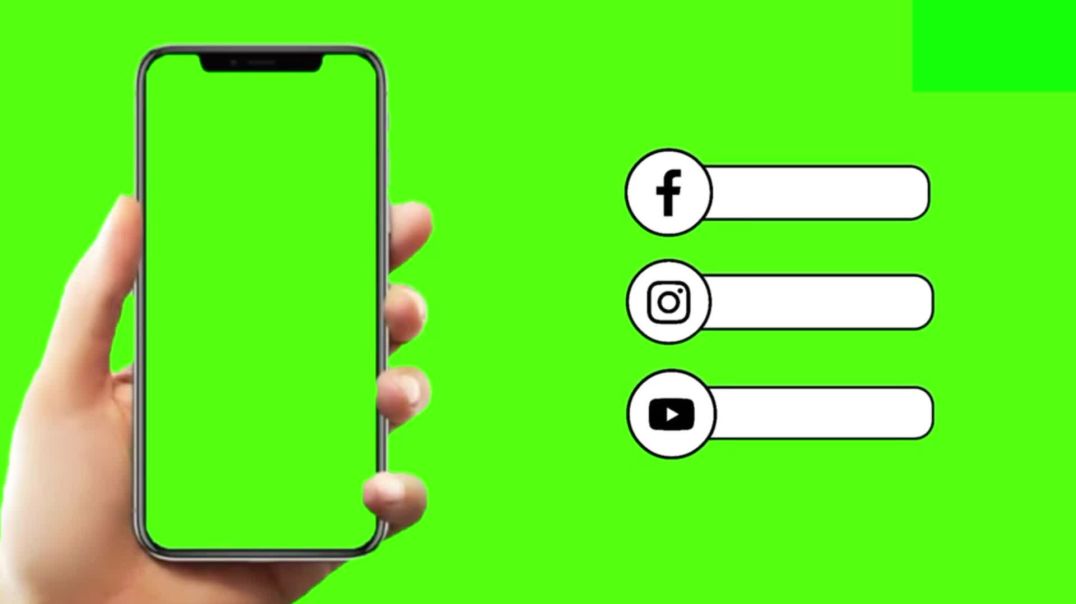 ⁣Smartphone Hand Mockup with Facebook, Instagram, and YouTube Follow Bars on Green Screen – Free Stoc