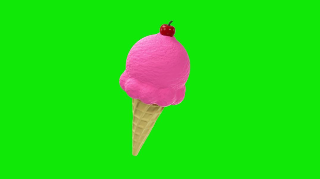 3D Pink Ice Cream Cone Green Screen - Free Download