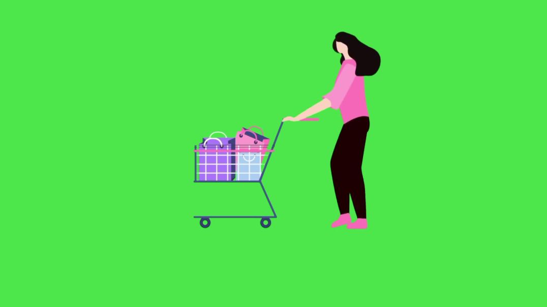 ⁣Woman Shopping Cart Animation - Free Green Screen Video