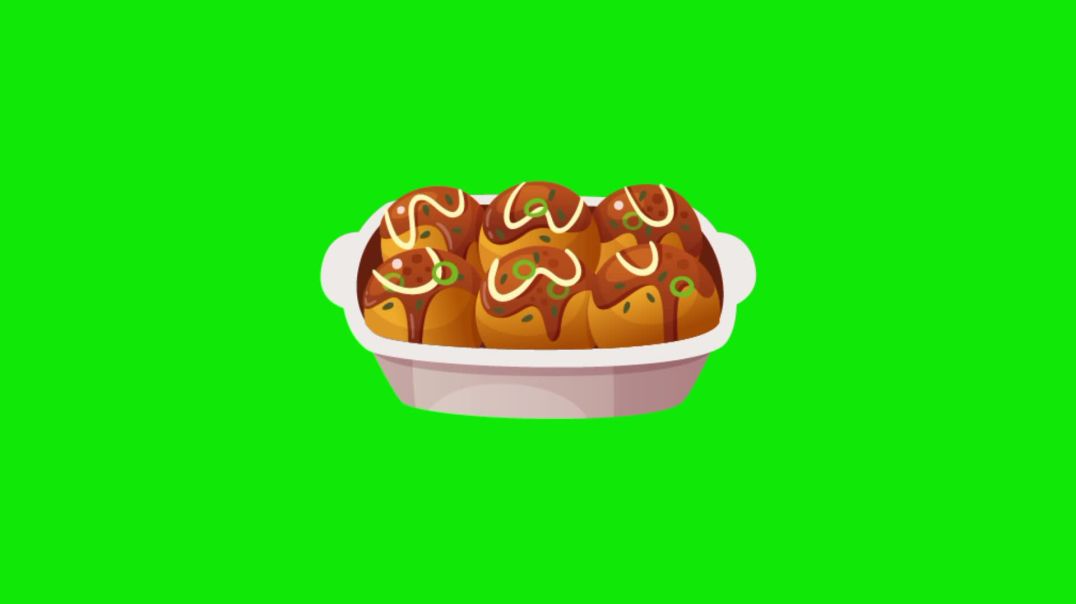 ⁣3D Animated Takoyaki Green Screen - Free Download