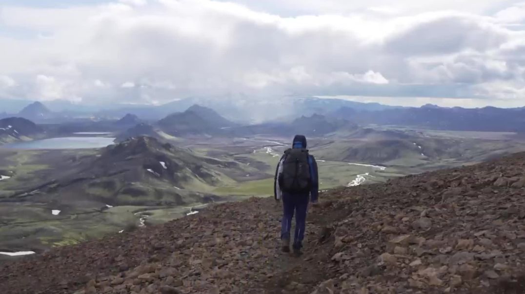 ⁣Cinematic Lone Hiker on Volcanic Ridge Free B-Roll