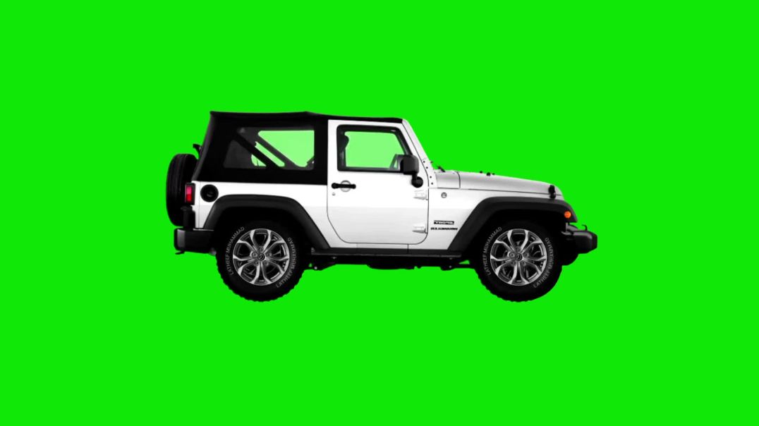White Jeep Wrangler Side Driving Green Screen - Free Download