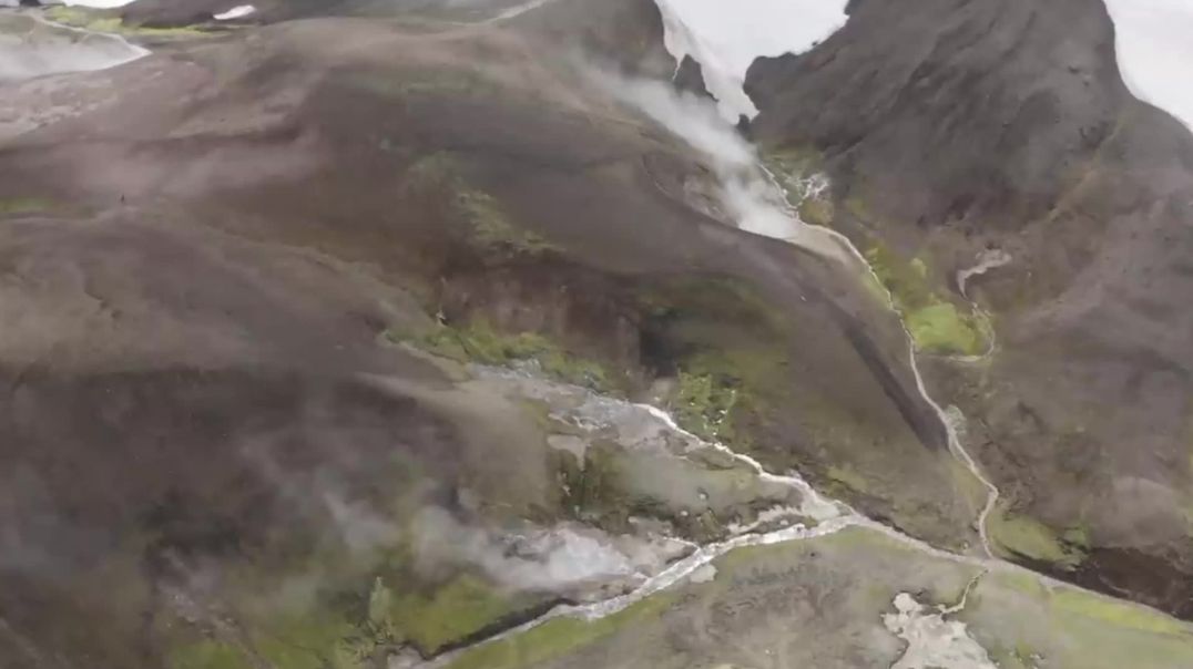 ⁣Aerial Drone View of Volcanic River Veins Free B-roll