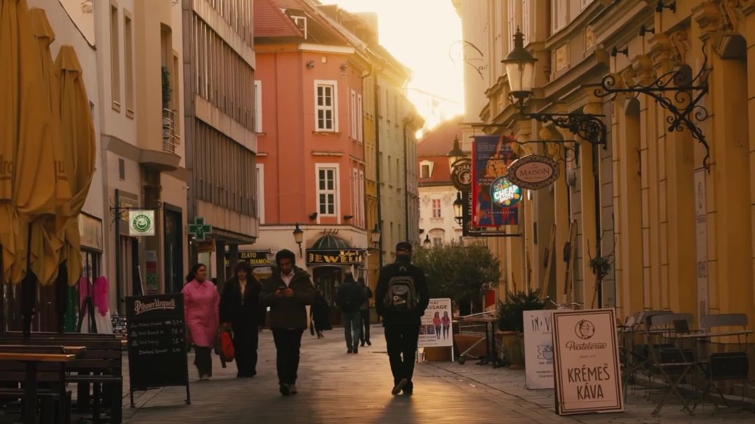 ⁣European Old Town Sunset Street Free Stock Footage