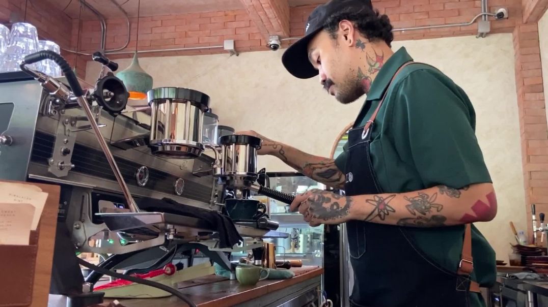 ⁣Professional Barista Making Coffee Free Stock Footage